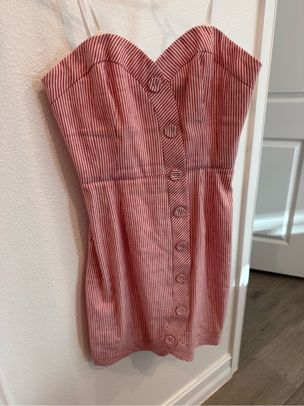 BCBGMaxAzria Red and White Striped Strapless Mini Dress